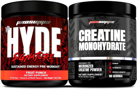 PROSUPPS Hyde Signature Sustained Pre-Workout with Fruit Punch Flavor and Creatine 300 Combo Pack
