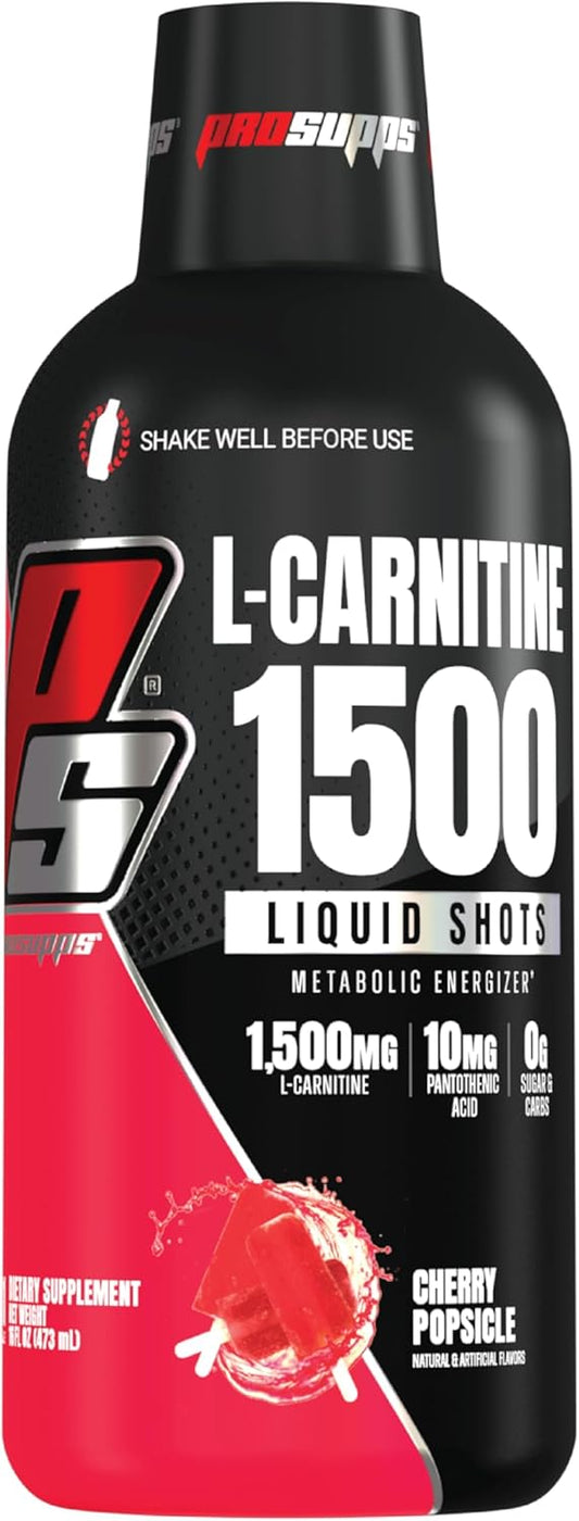 PROSUPPS L-Carnitine Liquid Shots - Pre-Workout Energy Drink for Performance & Recovery - Stimulant-Free Formula for Men & Women (31 Servings, Cherry Popsicle Flavor)