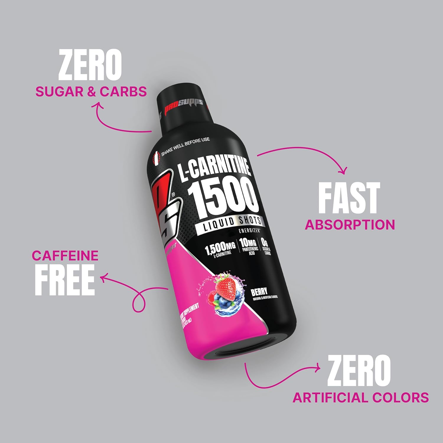 PROSUPPS L-Carnitine Liquid Shots - Stimulant-Free Workout Drink for Men & Women - Boost Performance & Recovery - Clean Energy, Sugar & Carb-Free (31 Servings, 1500 Berry)