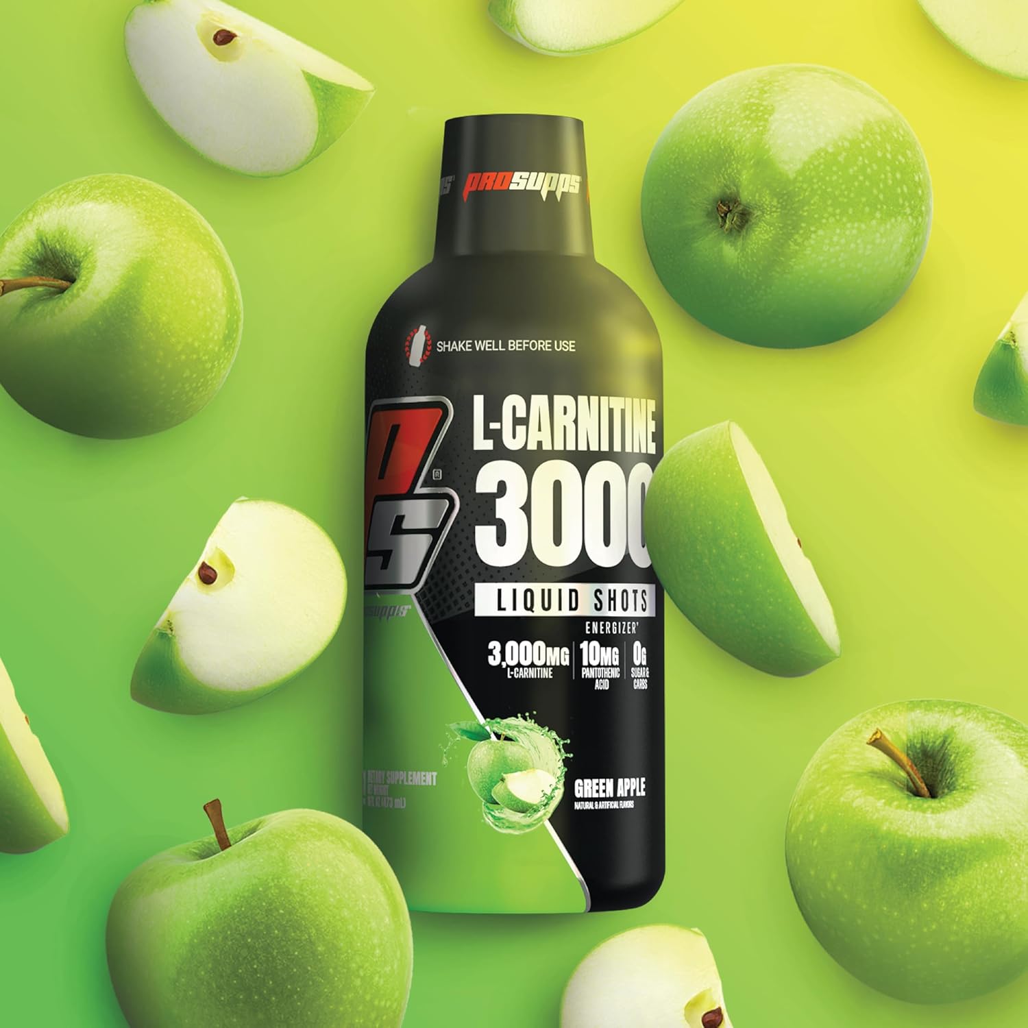 PROSUPPS L-Carnitine Liquid Shots - Stimulant-Free Energy Drink for Men & Women - Performance & Recovery - Green Apple Flavor (31 Servings, 3000mg)