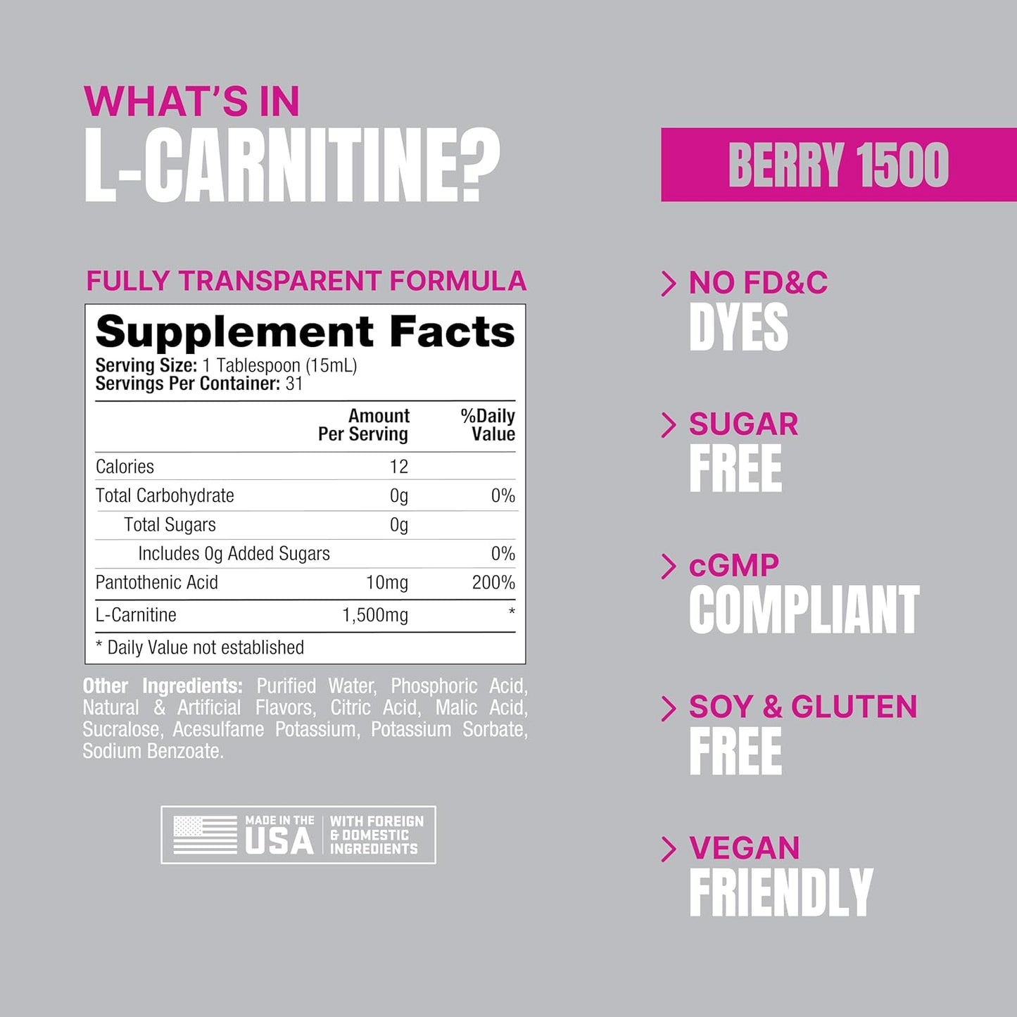 PROSUPPS L-Carnitine Liquid Shots - Stimulant-Free Workout Drink for Men & Women - Boost Performance & Recovery - Clean Energy, Sugar & Carb-Free (31 Servings, 1500 Berry)