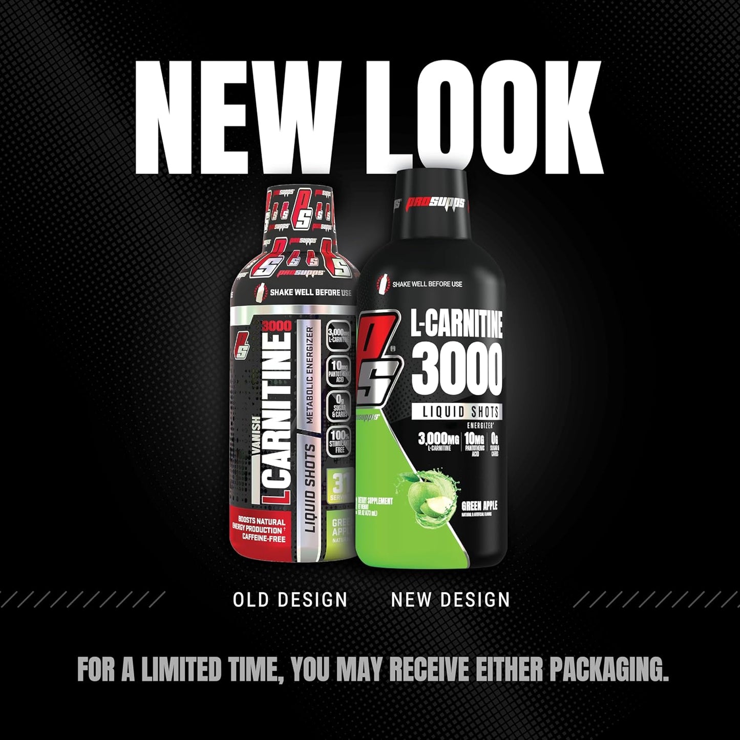 PROSUPPS L-Carnitine Liquid Shots - Stimulant-Free Energy Drink for Men & Women - Performance & Recovery - Green Apple Flavor (31 Servings, 3000mg)