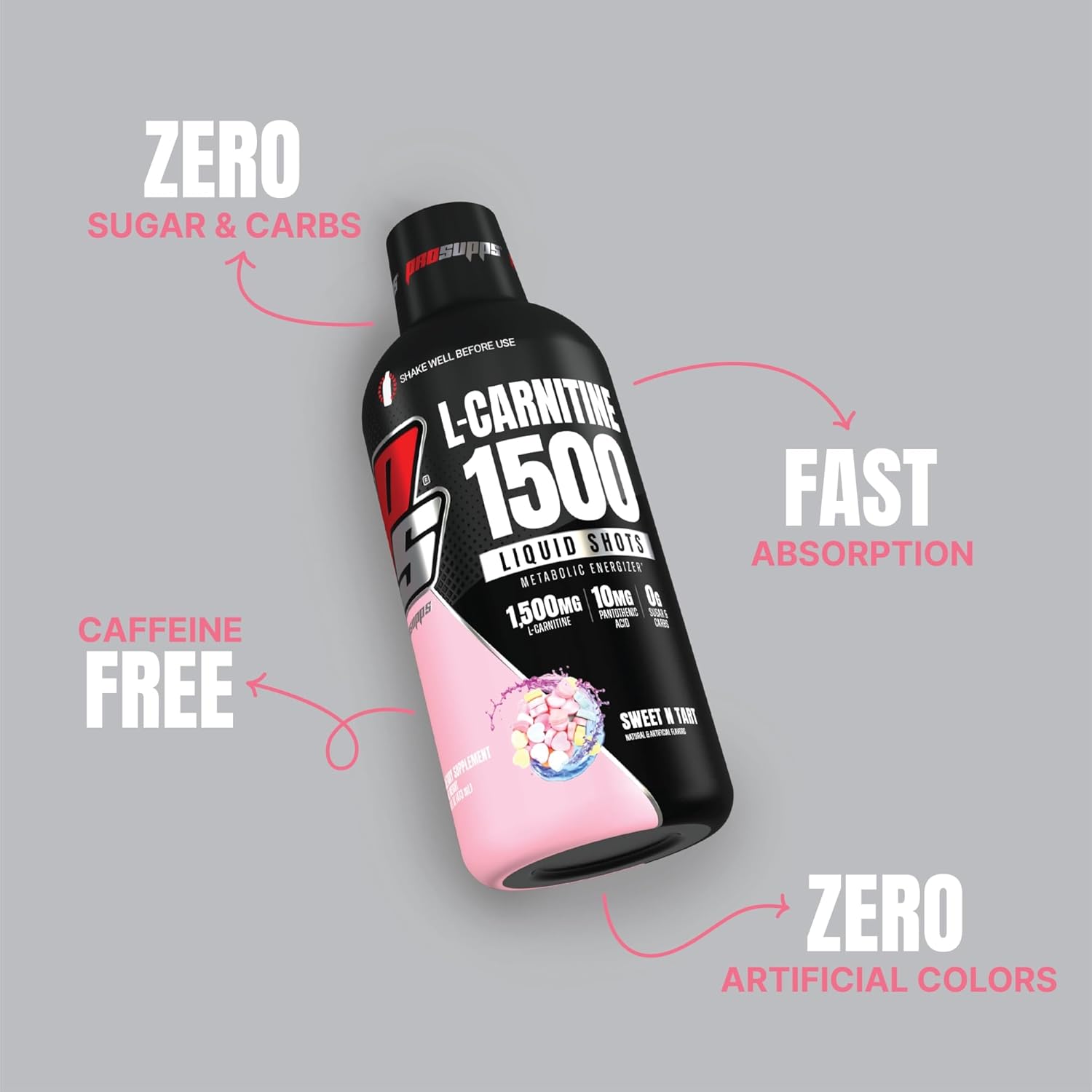 PROSUPPS L-Carnitine Liquid Shots: Stimulant-Free Workout Drink for Men & Women - Clean Energy, Muscle Recovery - No Sugar, No Carbs - 31 Servings, 1500 Sweet-N-Tart
