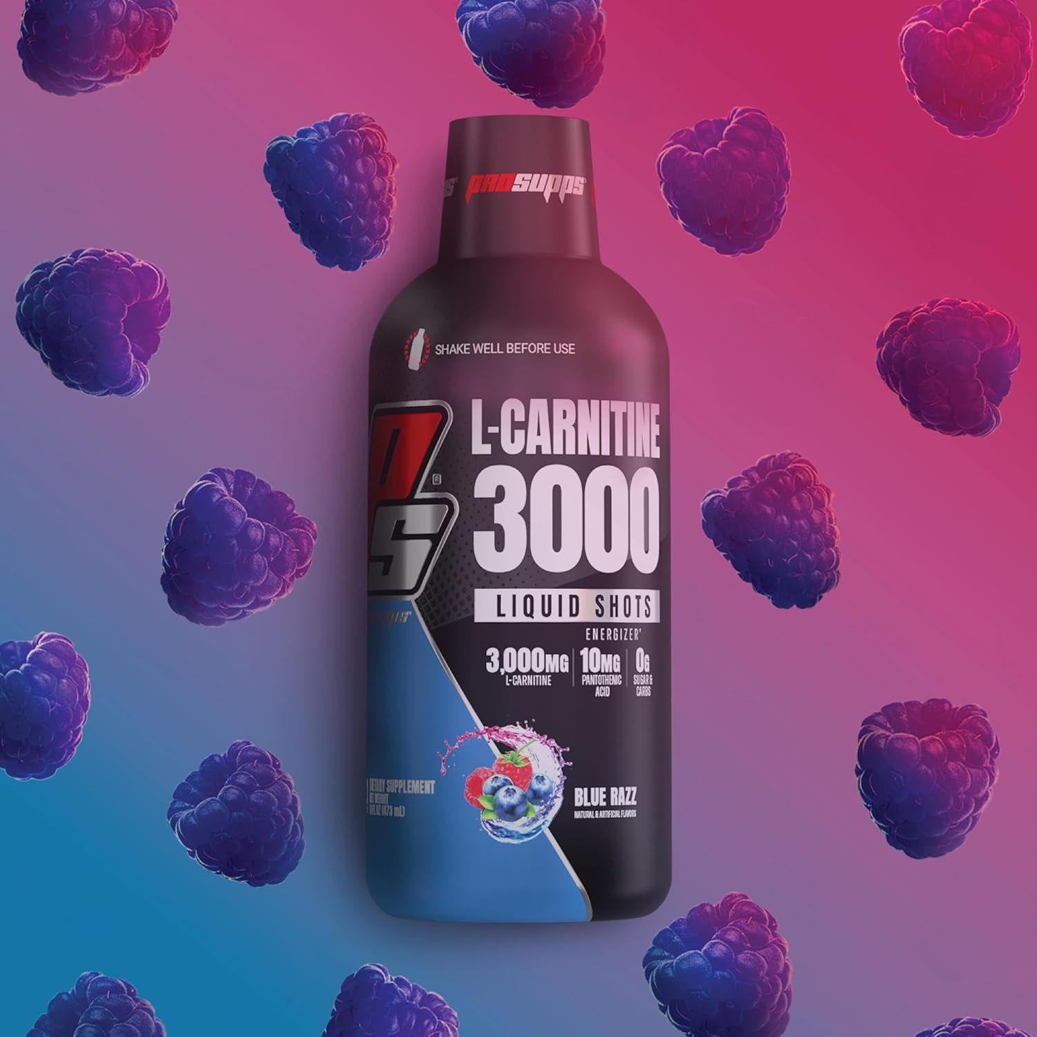 PROSUPPS L-Carnitine Liquid Shots: Stimulant-Free Workout Drink for Performance & Recovery - Clean Energy, Sugar & Carb-Free (3000 Blue Razz, 31 Servings)