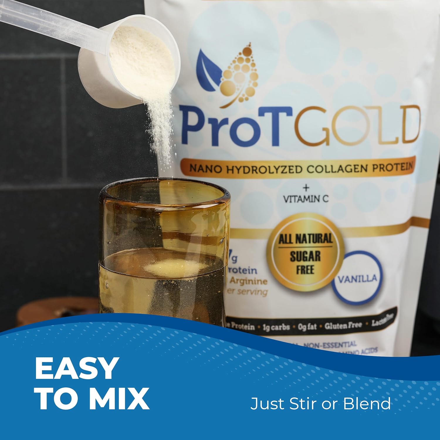 ProT Gold Collagen Protein Powder with Vitamin C and Arginine for Wound Support, 17g Protein, Grass Fed, Vanilla Flavor, 23 oz