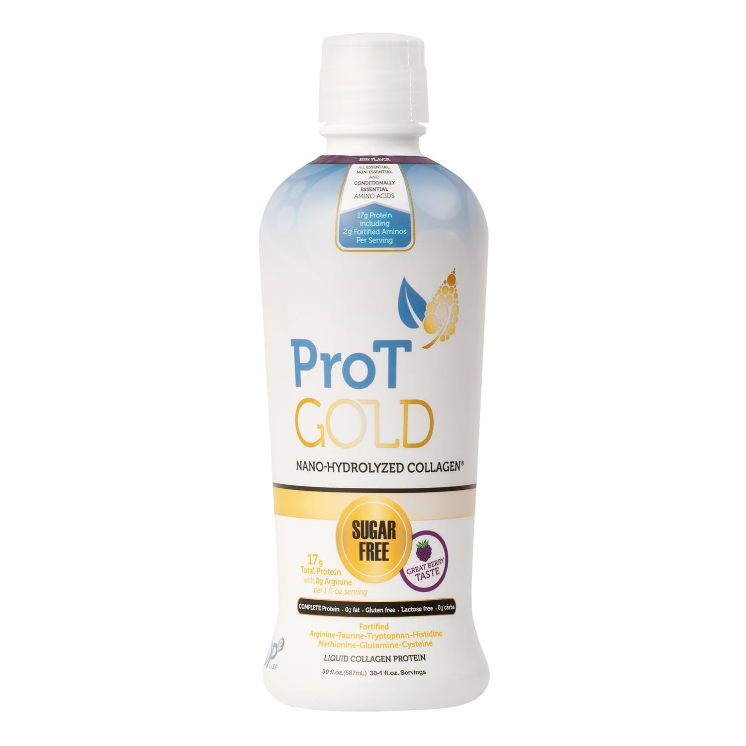 ProT Gold Liquid Collagen Protein Shot - Berry Flavor, 17g Protein, 2g Arginine, Non GMO, Gluten & Sugar Free, 30 fl oz