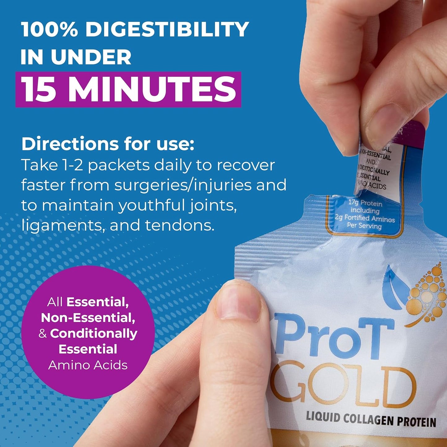 ProT Gold Liquid Collagen Protein Shot - Berry Flavor, 24 Pack of 1 fl oz Shots, Nano-Hydrolyzed Grass Fed Collagen with 17g Protein and 2g Arginine, Gluten Free, Sugar Free, Non GMO