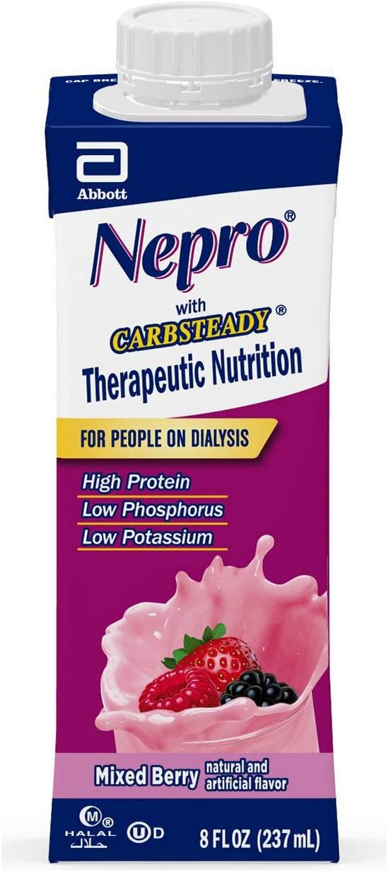 Protein-Rich Nutrition Shakes for Dialysis Patients: Nepro Mixed Berry & NOVASOURCE Mocha, 24 Count Each