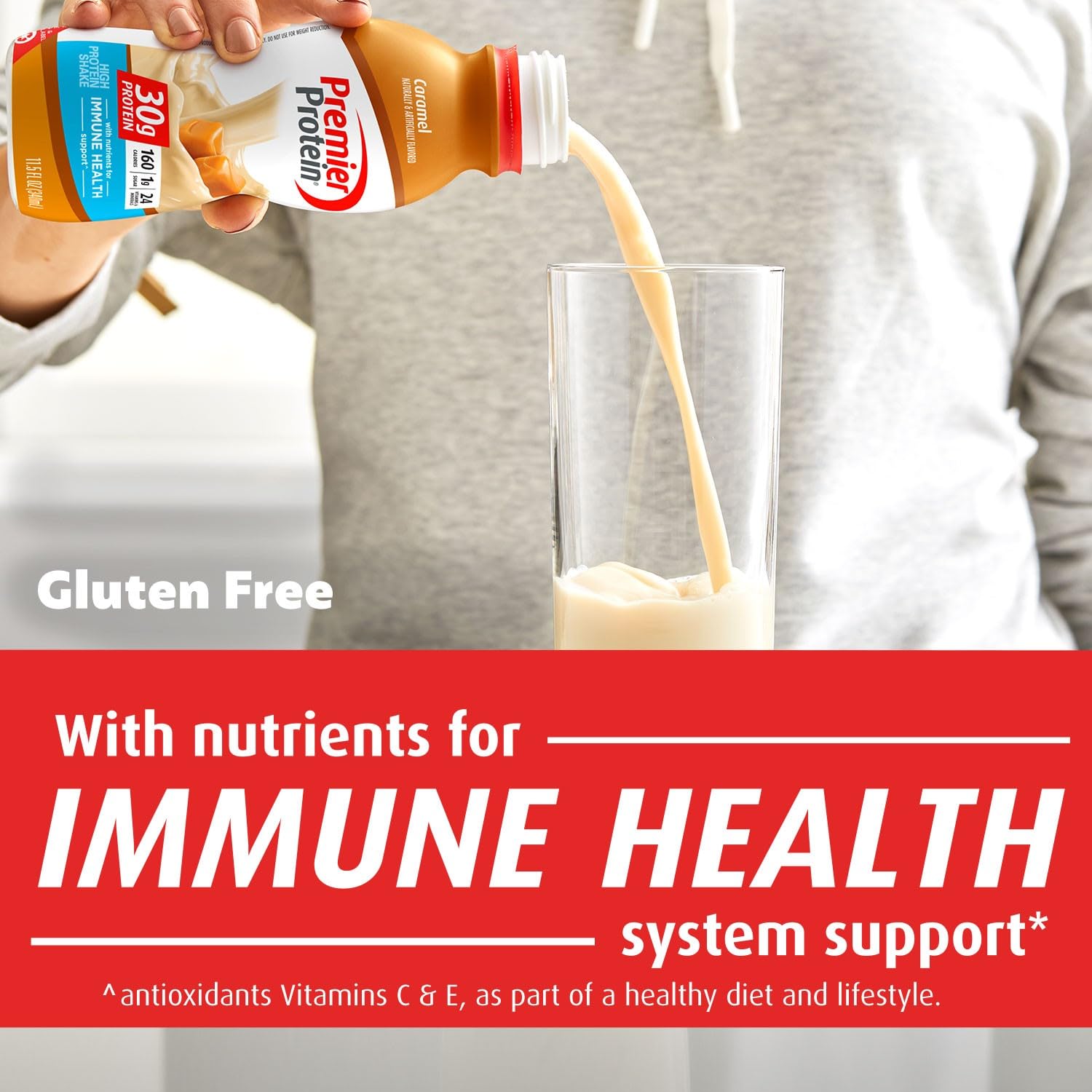 Protein Shake with 30g Protein, 1g Sugar, Caramel Flavor, 24 Vitamins & Minerals, Immune Health Support, 11.5 fl oz
