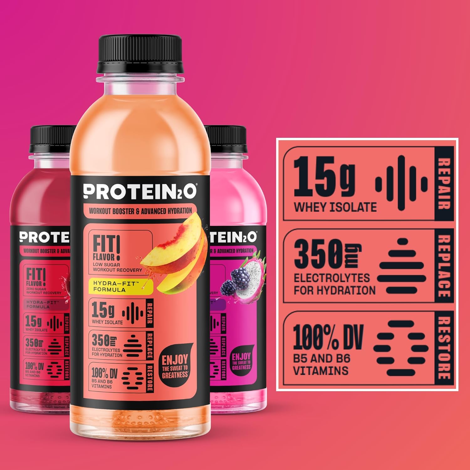 Protein2o Flavor Fusion Variety Pack, 15g Whey Protein Infused Water, 16.9 oz Bottle (Pack of 12)