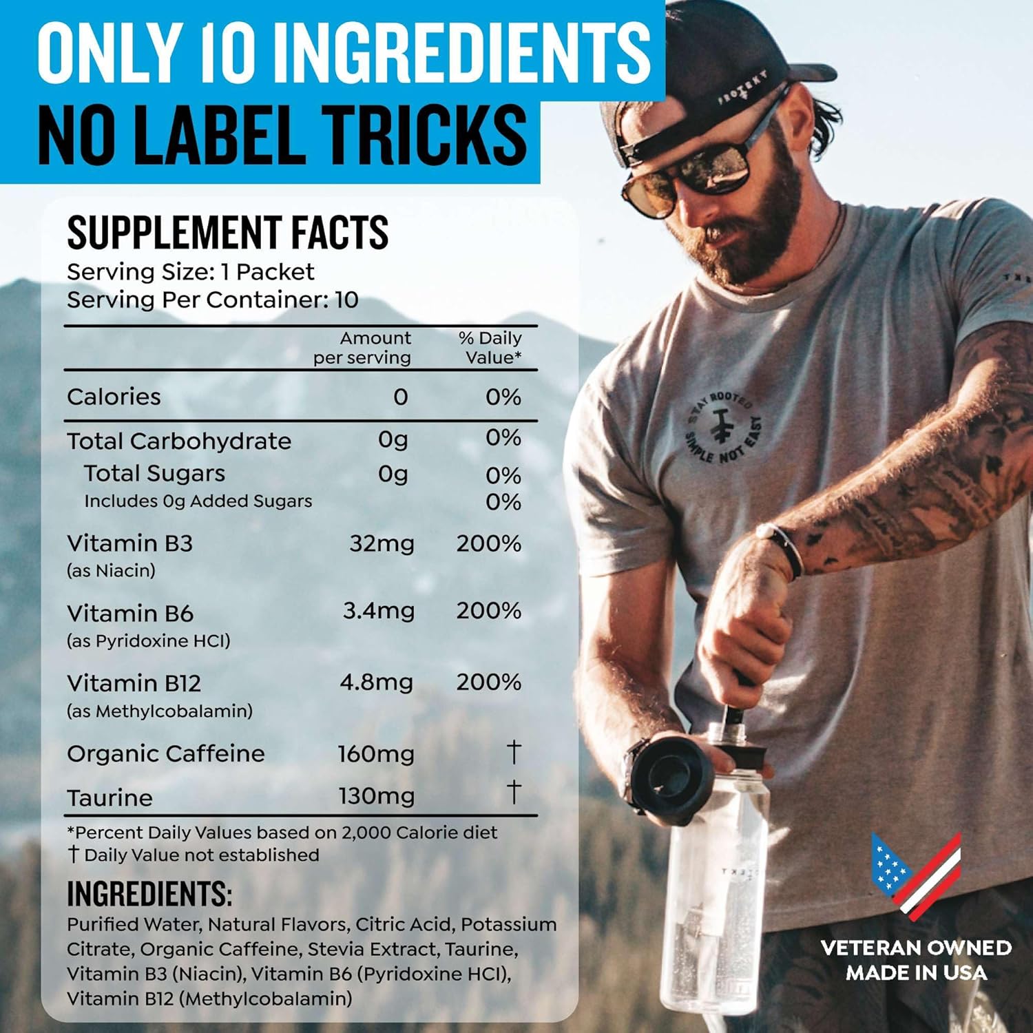 PROTEKT Zero Sugar Energy Drink Pack - Keto Natural Mix with Liquid Vitamin B and Organic Caffeine Blend - On-The-Go Liquid Packets in Zero Sugar Grape Flavor - Pack of 10