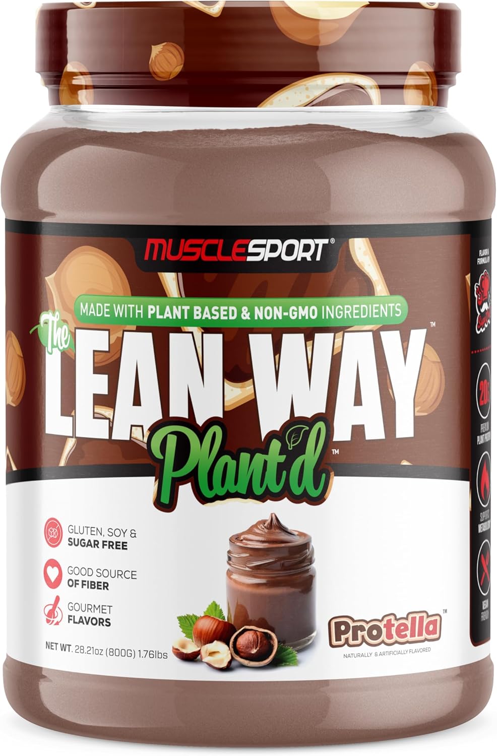 Protella Musclesport Lean Way Plant Protein Blend - Pea & Brown Rice Protein with CLA, MCT, and L-Carnitine - 20 Servings