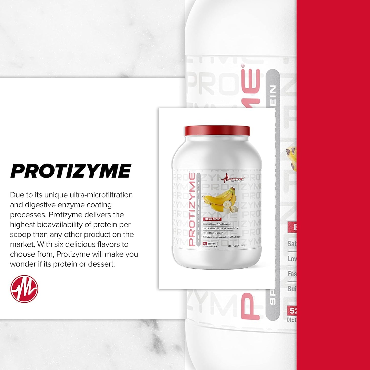 Protizyme 100% Whey Protein Powder with Digestive Enzymes, 24 Essential Vitamins & Minerals - High Protein, Low Carb, Low Fat - 4lb (52 Servings)