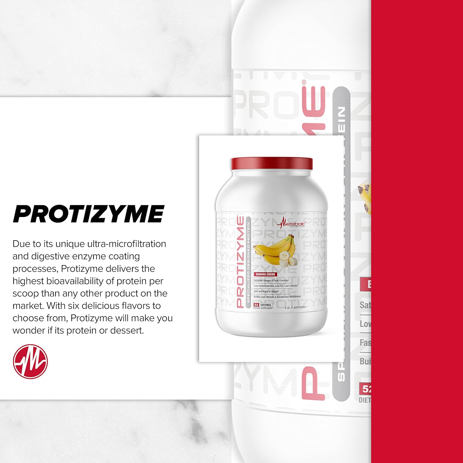 Protizyme 100% Whey Protein Powder with Digestive Enzymes, 24 Essential Vitamins & Minerals - High Protein, Low Carb, Low Fat - 4lb (52 Servings)
