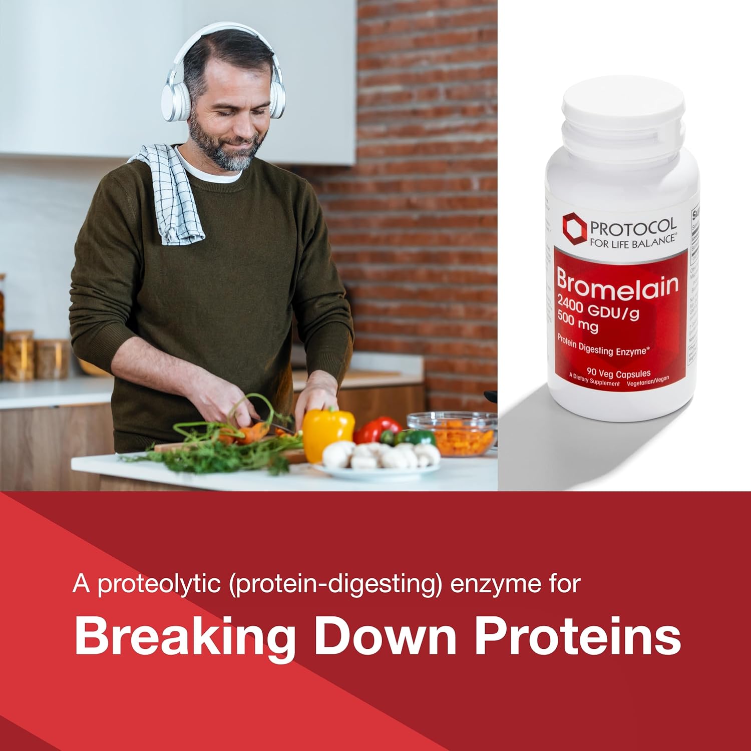 Protocol Bromelain 500mg Capsules - Protein Digestive Enzyme for Healthy Digestion - Vegan & Kosher Supplement - 90 Veg Capsules