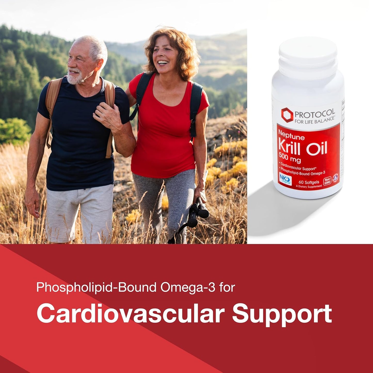 Protocol Krill Oil 500mg Softgels - Omega-3 Supplement with Astaxanthin - Heart, Brain, Joint Support - Non-GMO - 60 Count