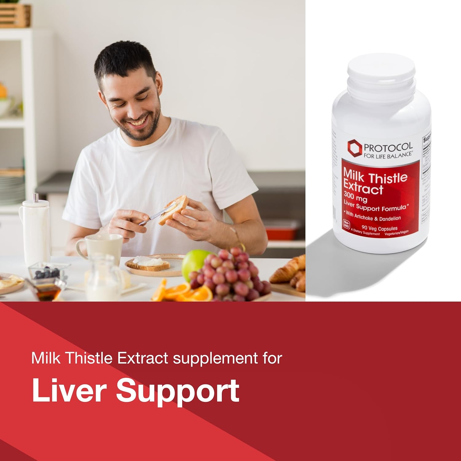 Protocol Milk Thistle Extract 300mg Capsules with Artichoke & Dandelion - Liver Support for Vegans - 90 Ct.