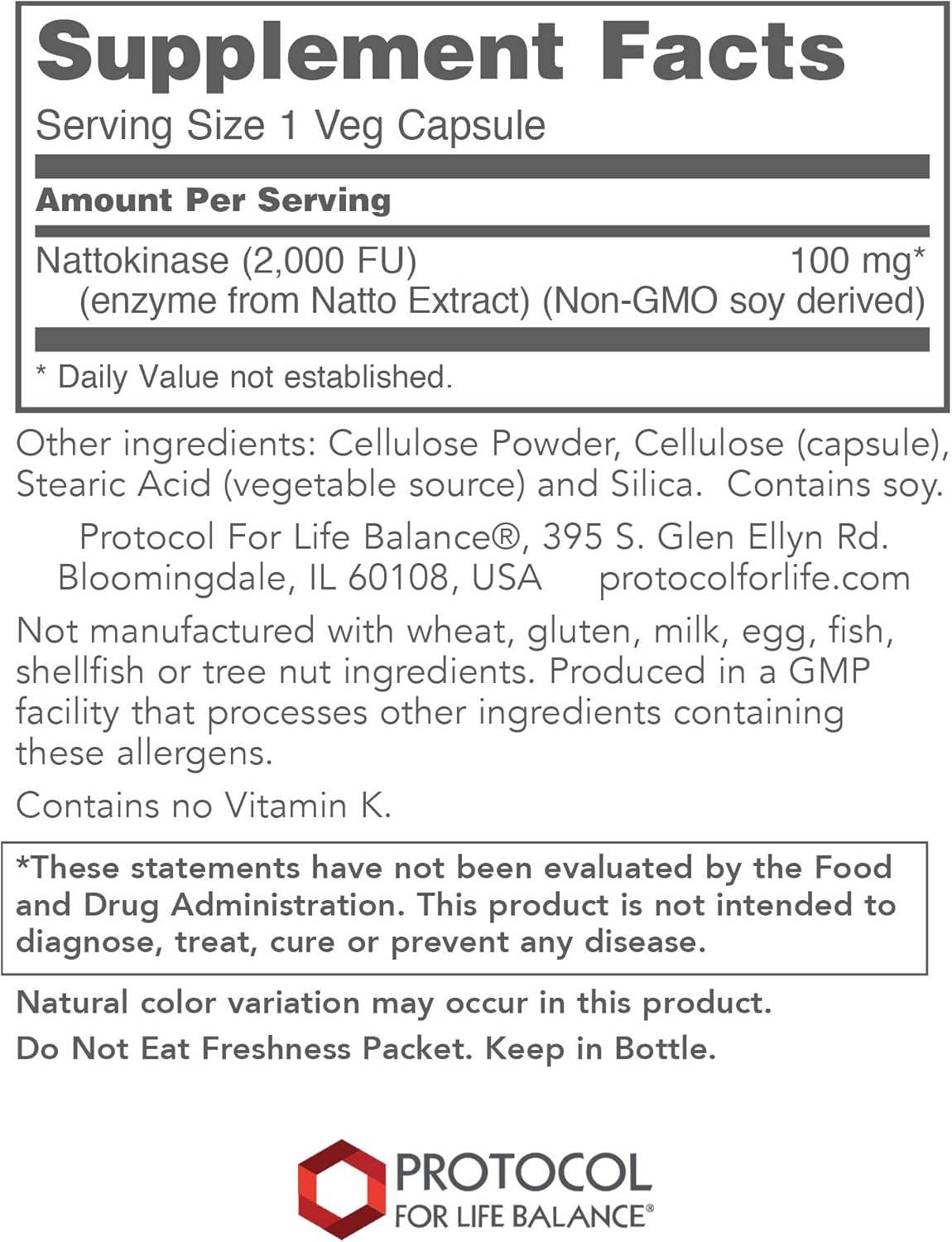 Protocol Nattokinase Supplement 100mg - Heart Health & Blood Circulation - Kosher & Dairy Free - 60 Veg Capsules