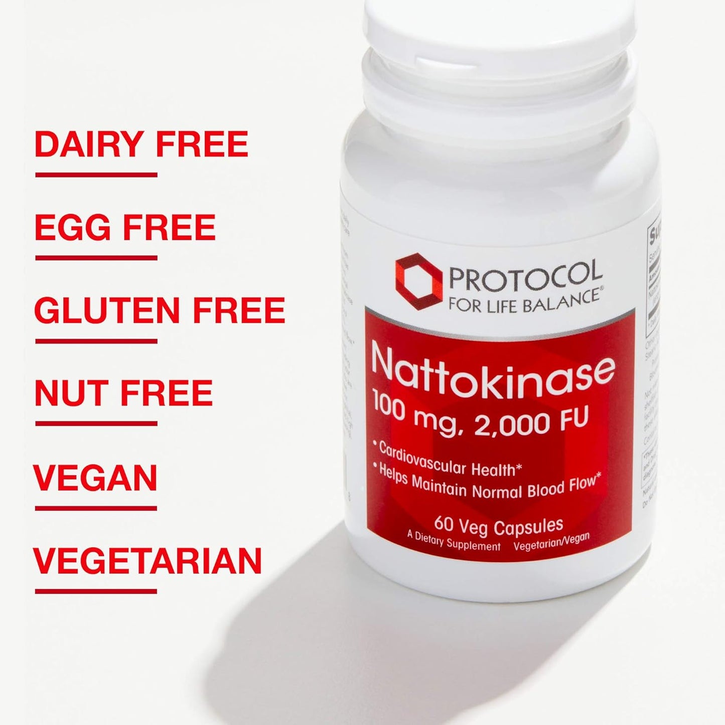 Protocol Nattokinase Supplement 100mg - Heart Health & Blood Circulation - Kosher & Dairy Free - 60 Veg Capsules
