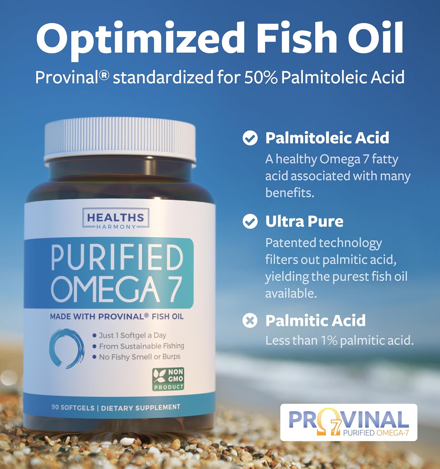 Provinal Omega 7 Softgels - Pure Peruvian Anchovy Fish Oil Supplement - Non-GMO & Gluten Free - 3 Month Supply of 90 Capsules