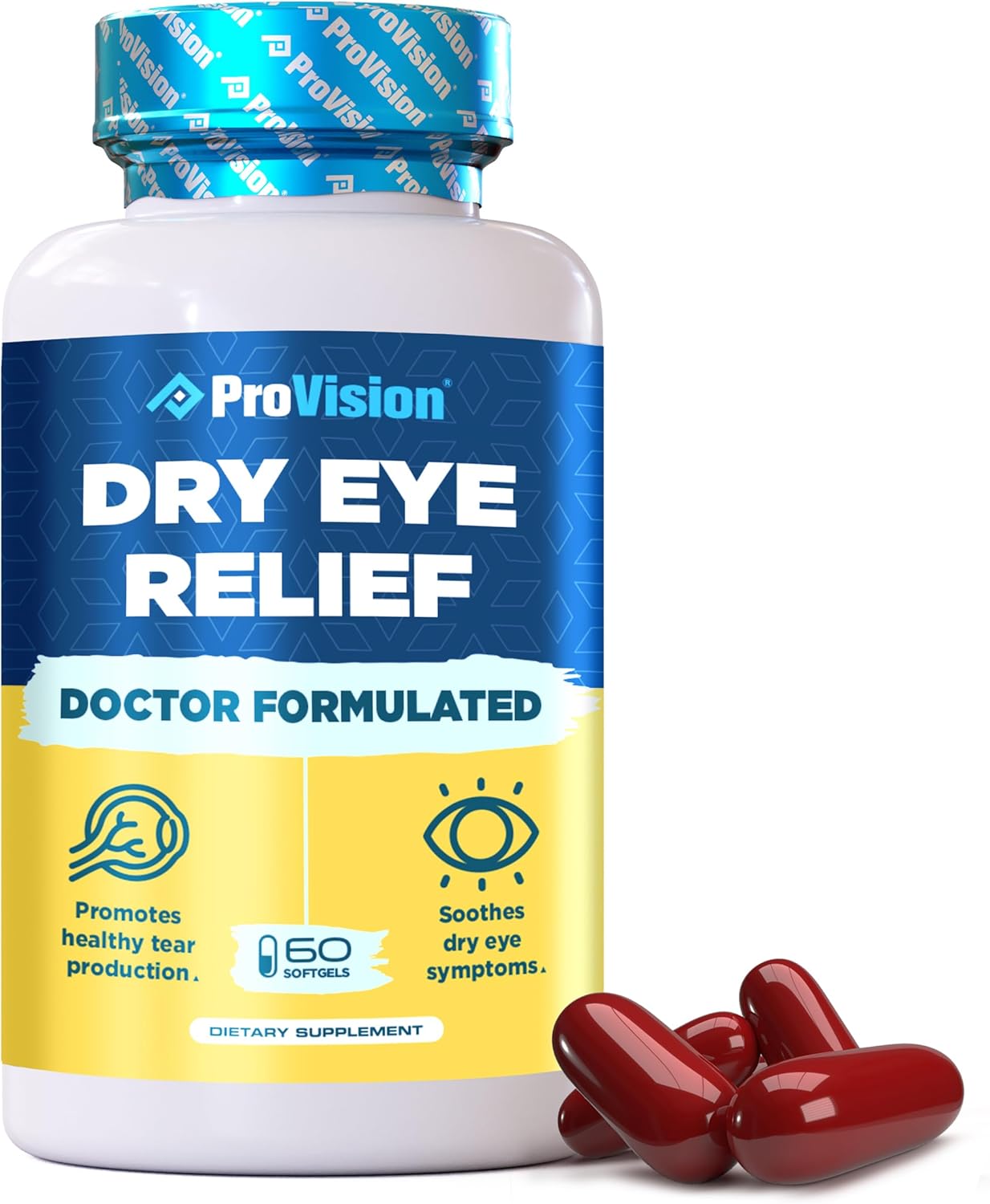 ProVision Omega 3 Dry Eye Supplements - Eye Vitamins with Omega 3 Fish Oil for Dry Eyes - 60 Softgels for Eye Support and Relief