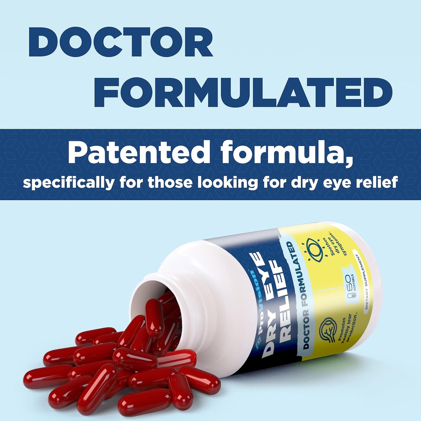 ProVision Omega 3 Dry Eye Supplements - Eye Vitamins with Omega 3 Fish Oil for Dry Eyes - 60 Softgels for Eye Support and Relief