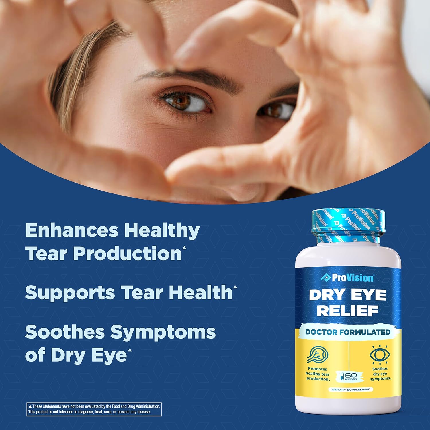 ProVision Omega 3 Dry Eye Supplements - Eye Vitamins with Omega 3 Fish Oil for Dry Eyes - 60 Softgels for Eye Support and Relief