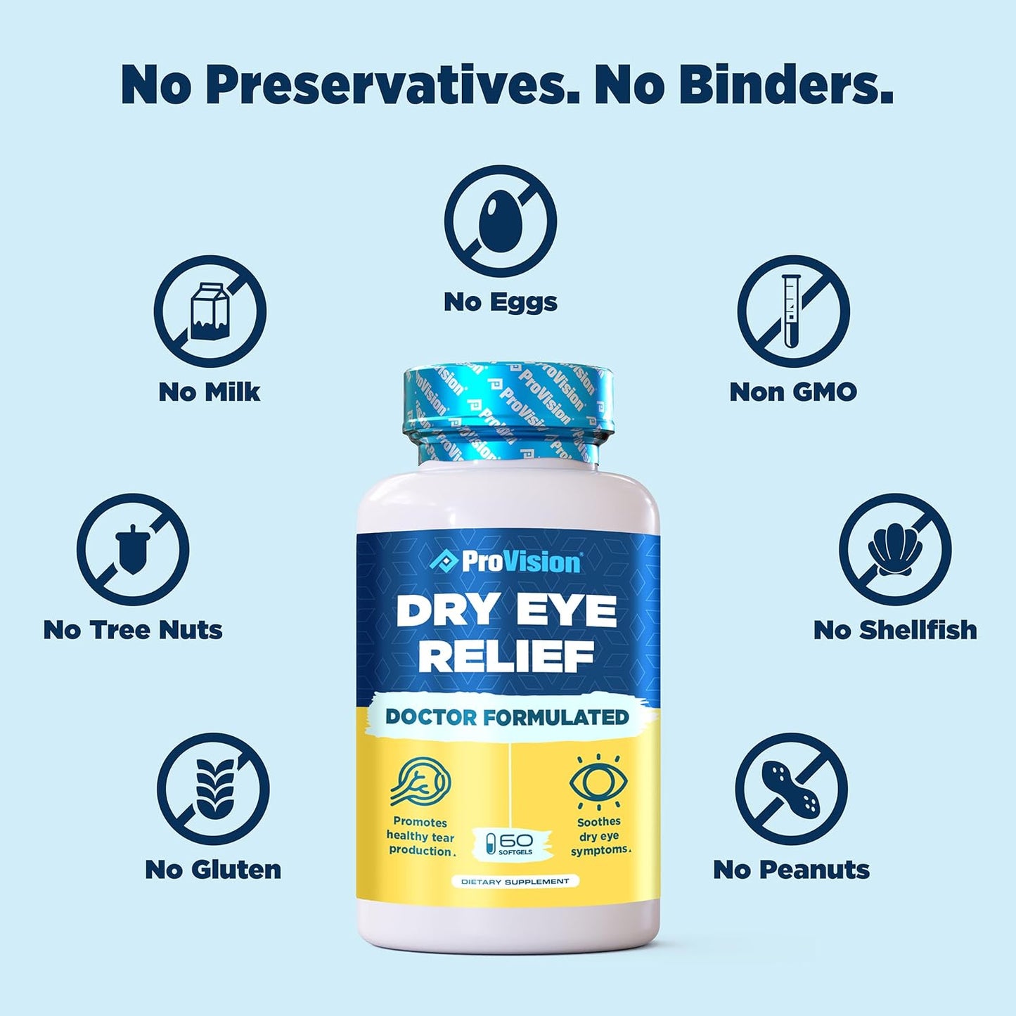 ProVision Omega 3 Dry Eye Supplements - Eye Vitamins with Omega 3 Fish Oil for Dry Eyes - 60 Softgels for Eye Support and Relief
