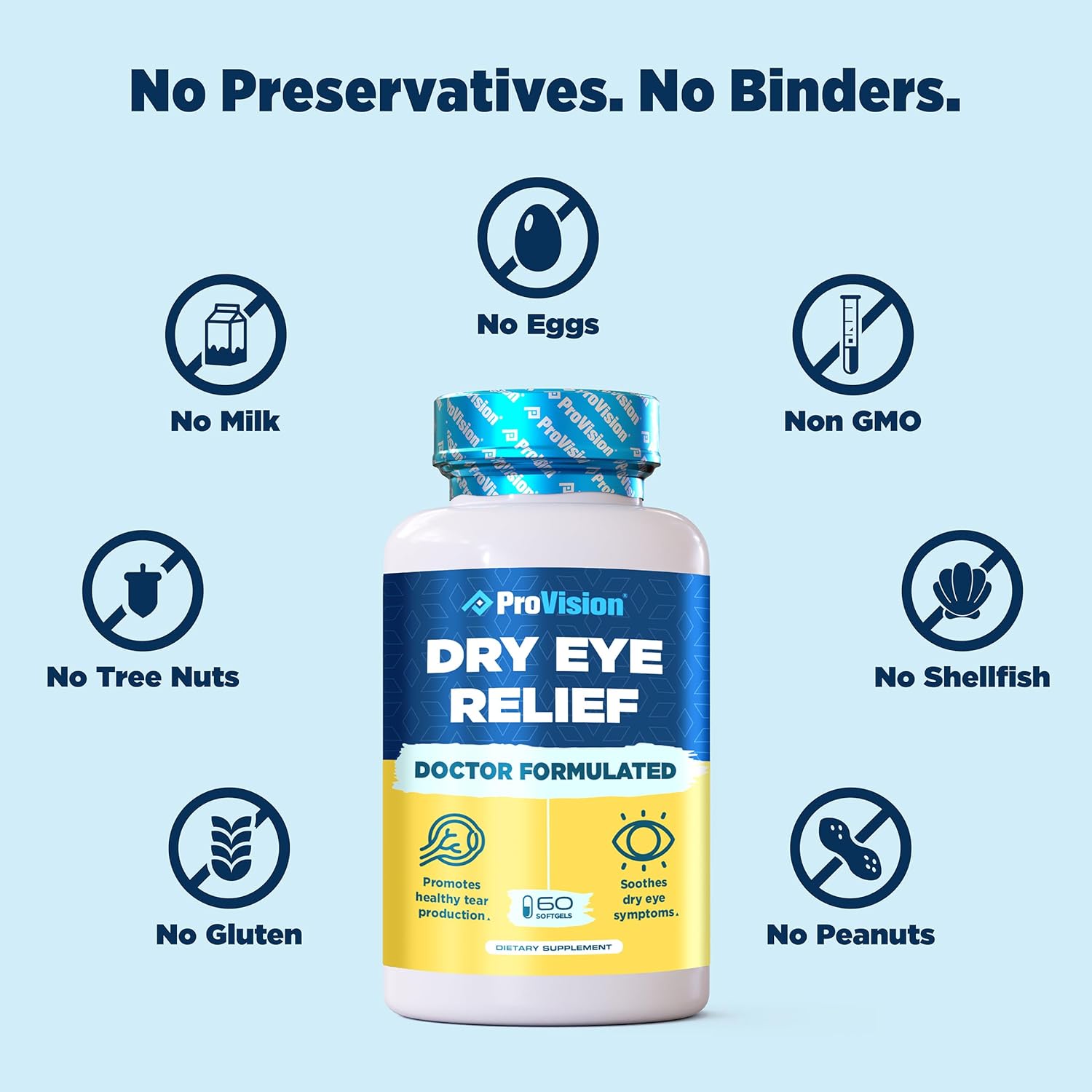 ProVision Omega 3 Dry Eye Supplements - Eye Vitamins with Omega 3 Fish Oil for Dry Eyes - 60 Softgels for Eye Support and Relief