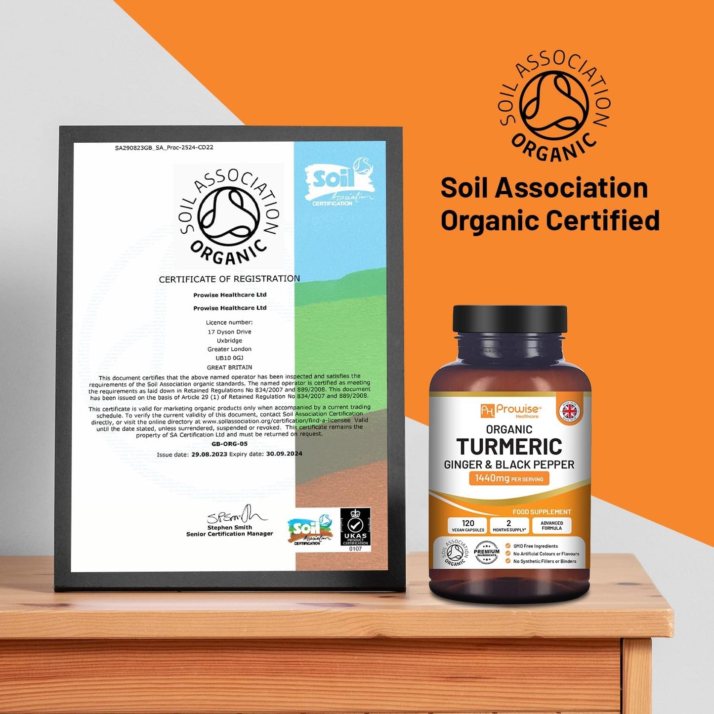 Prowise Healthcare Turmeric Curcumin Capsules - 1440mg with Black Pepper & Ginger - 120 Vegan Capsules - High Strength UK-Made Supplement