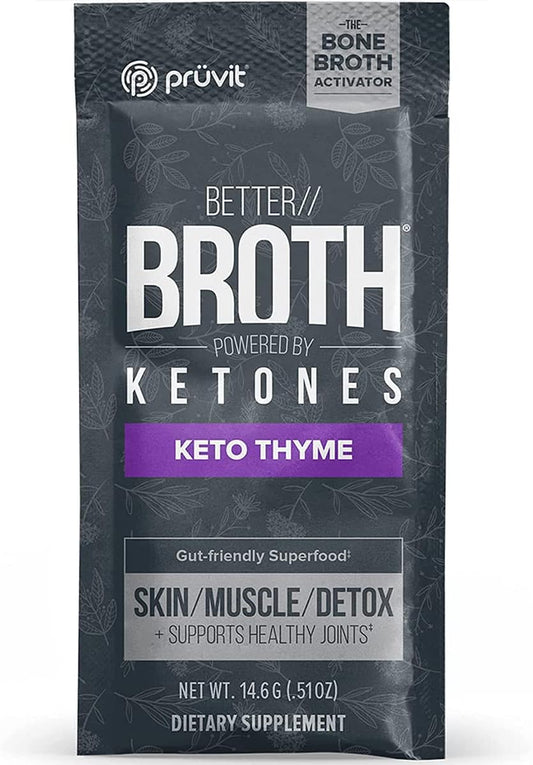 Pruvit Better Broth Keto Thyme for Joint Support, Muscle Recovery, Skin, and Hair - 20 Count Pack