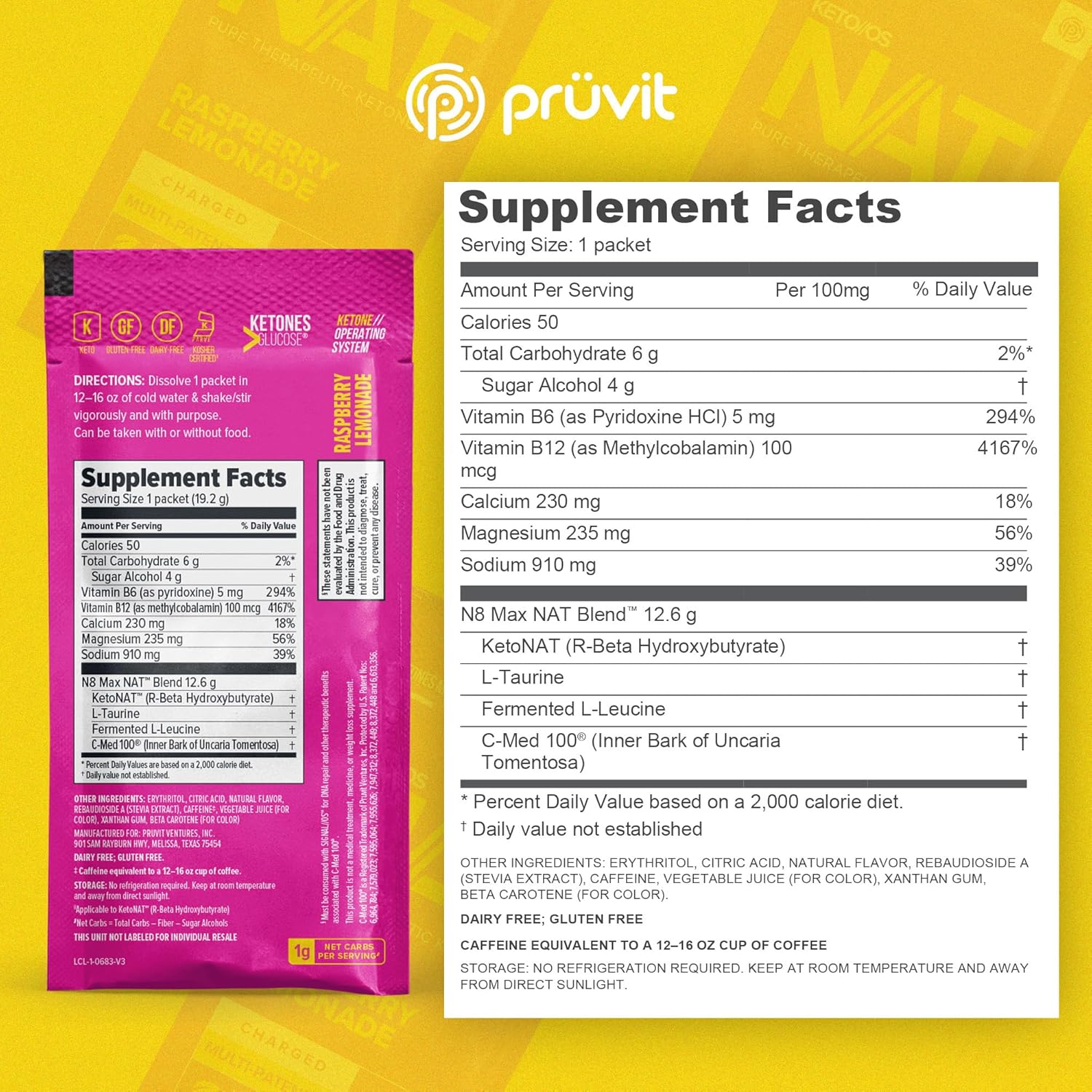 PRÜVIT Keto//OS NAT® Raspberry Lemonade Charged Supplement - 20 Count for Men and Women