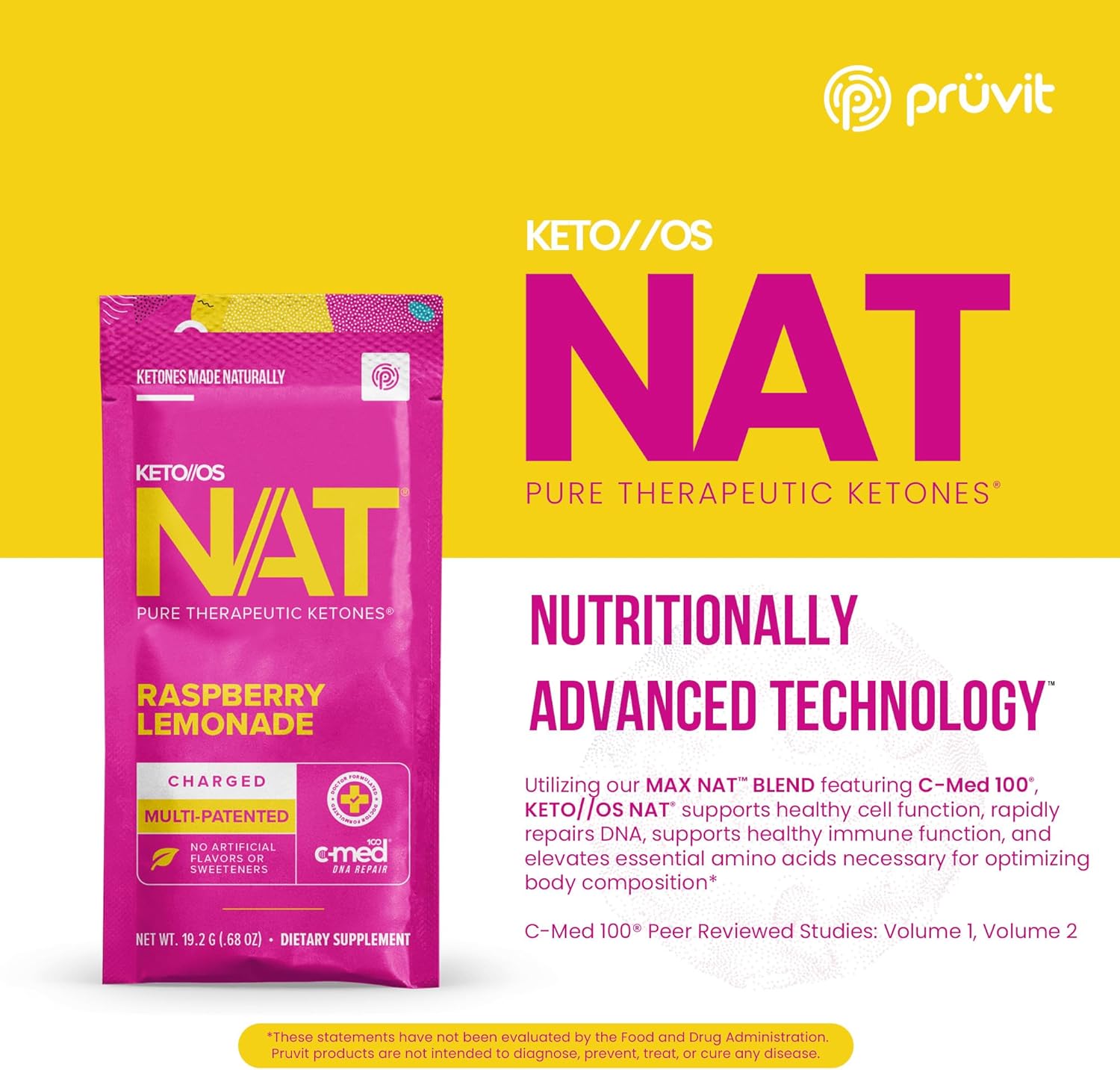 PRÜVIT Keto//OS NAT® Raspberry Lemonade Charged Supplement - 20 Count for Men and Women