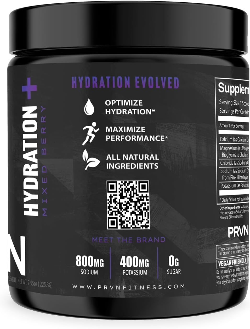 PRVN Performance Hydration+ Formula with Sodium, Potassium, & Chloride - Enhanced Hydration & Recovery - 30 Servings (Mixed Berry)
