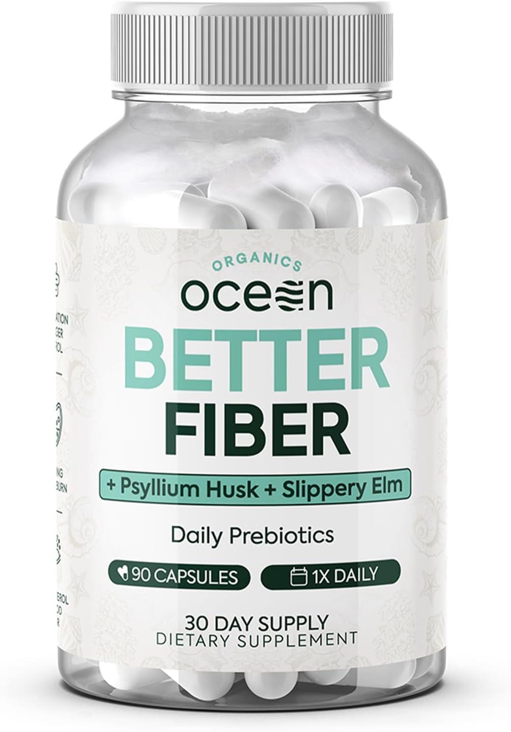 Psyllium and Slippery Elm Fiber Supplement - Promotes Smooth Bowel Movements - 90 Capsules - Organic Ocean Better Fiber