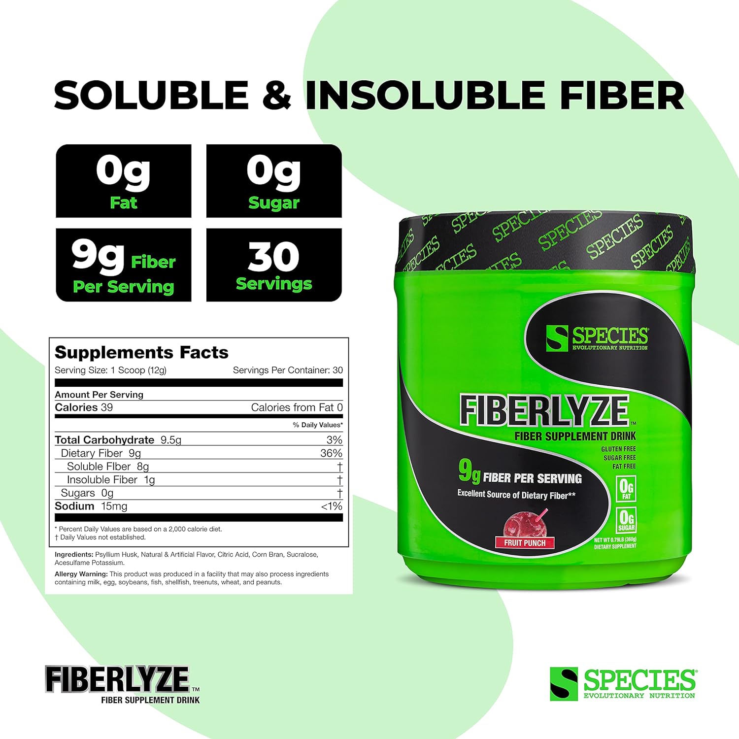 Psyllium Based Fiberlyze Fiber Supplement Powder for Digestive Health (Fruit Punch, 30 Servings)