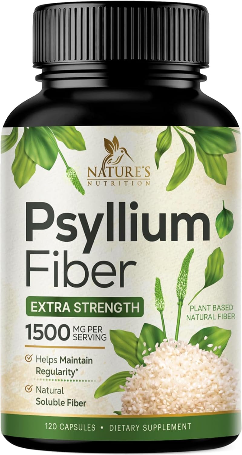 Psyllium Husk Capsules 1500mg - Natural Soluble & Insoluble Fiber Supplement for Digestion & Colon Health - 120 Capsules