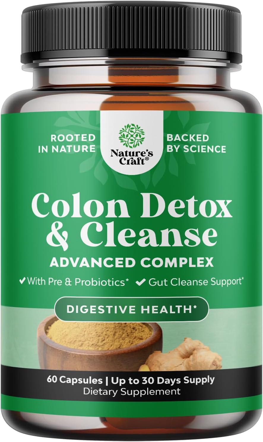 Psyllium Husk Capsules with Lactobacillus Acidophilus for Colon Cleanse & Detox - Gut Health Probiotic Supplement by Natures Craft