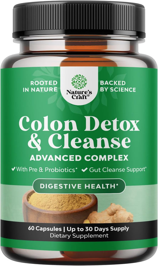 Psyllium Husk Capsules with Lactobacillus Acidophilus for Colon Cleanse & Detox - Gut Health Probiotic Supplement by Natures Craft