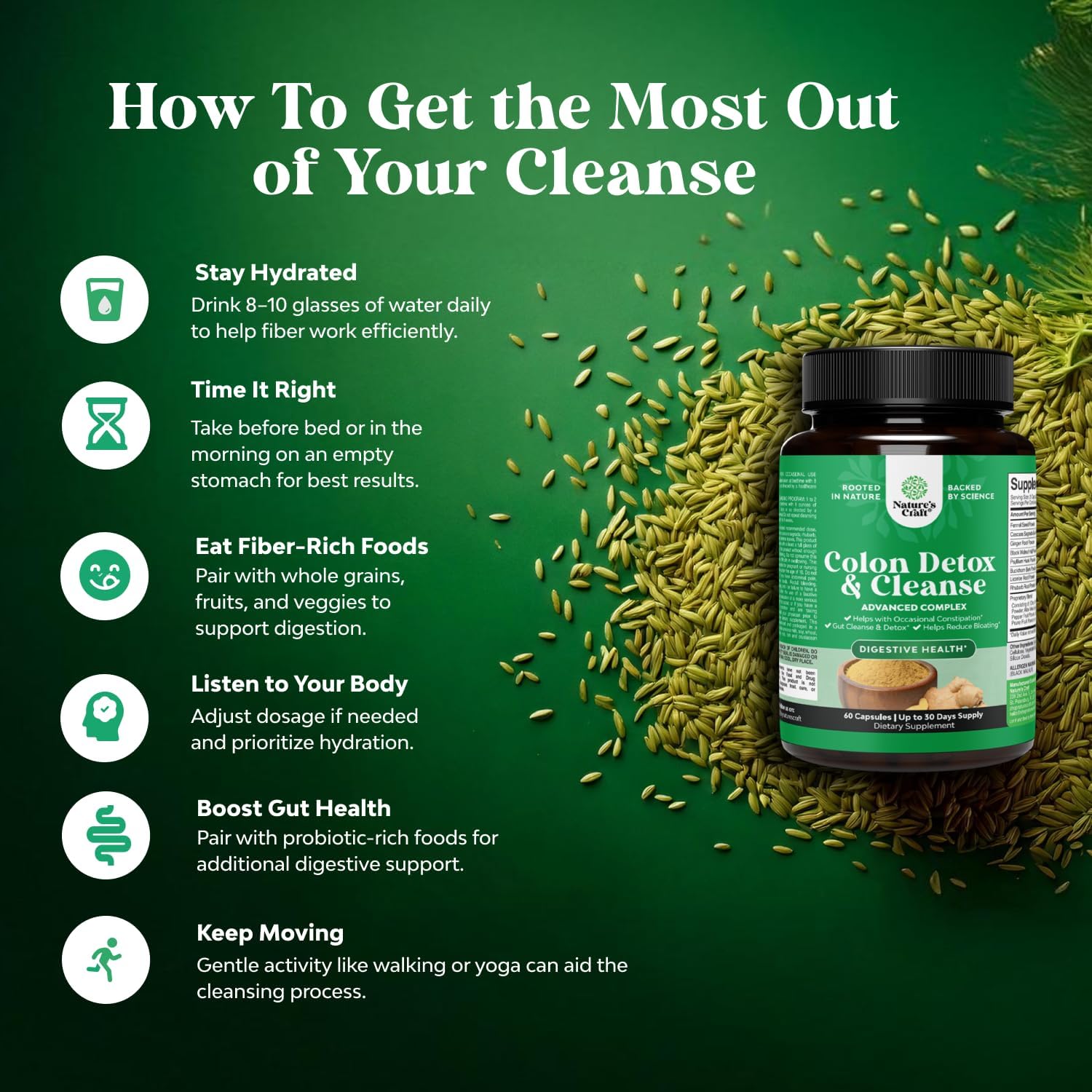 Psyllium Husk Capsules with Lactobacillus Acidophilus for Colon Cleanse & Detox - Gut Health Probiotic Supplement by Natures Craft