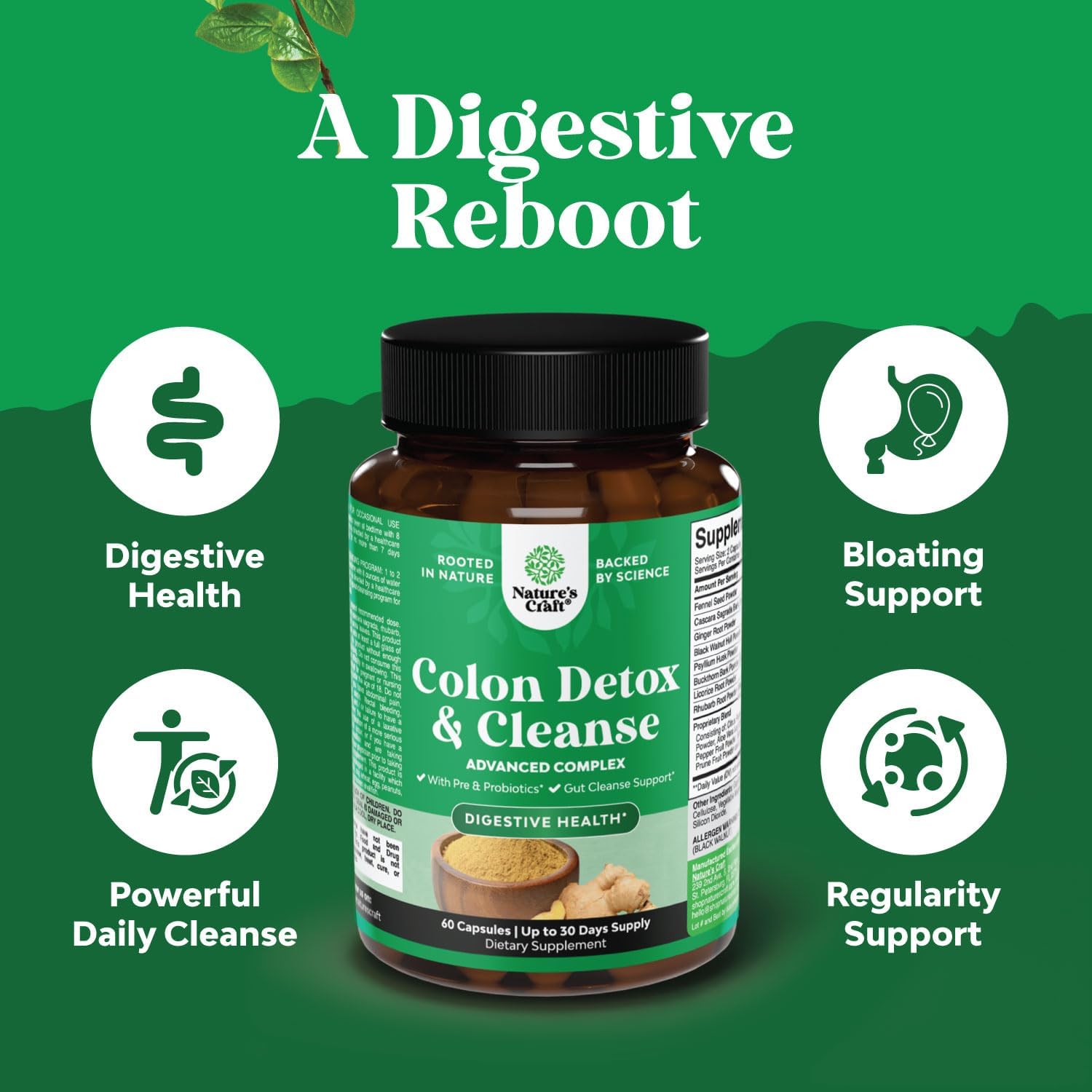 Psyllium Husk Capsules with Lactobacillus Acidophilus for Colon Cleanse & Detox - Gut Health Probiotic Supplement by Natures Craft