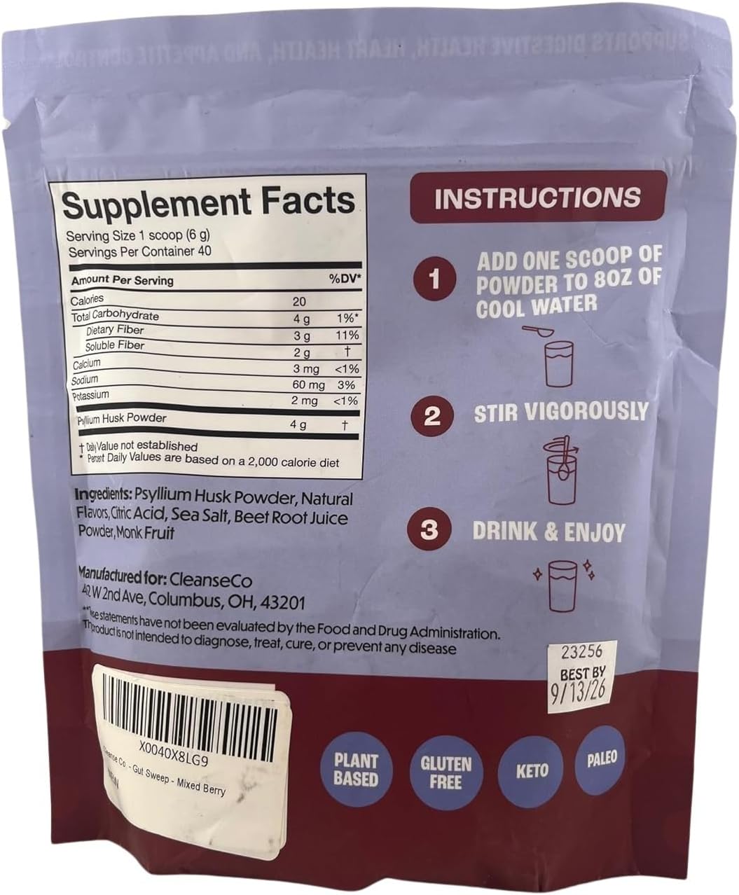 Psyllium Husk Fiber Daily Digestion Supplement for Appetite Control - Gluten Free, Plant Based, Keto & Paleo Friendly - Mixed Berry - 40 Servings