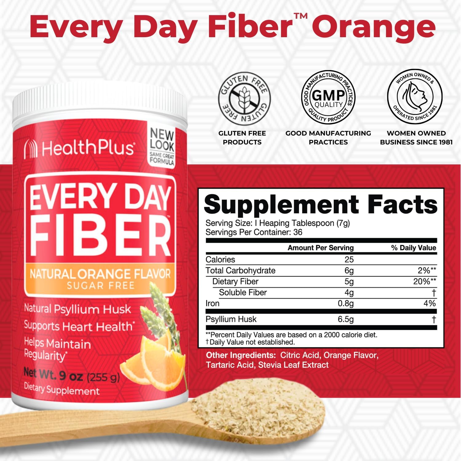 Psyllium Husk Fiber Supplement for Digestive Health | Orange Flavor | 9oz, 36 Servings | Bloating Relief & Toxin Elimination | No Artificial Flavors