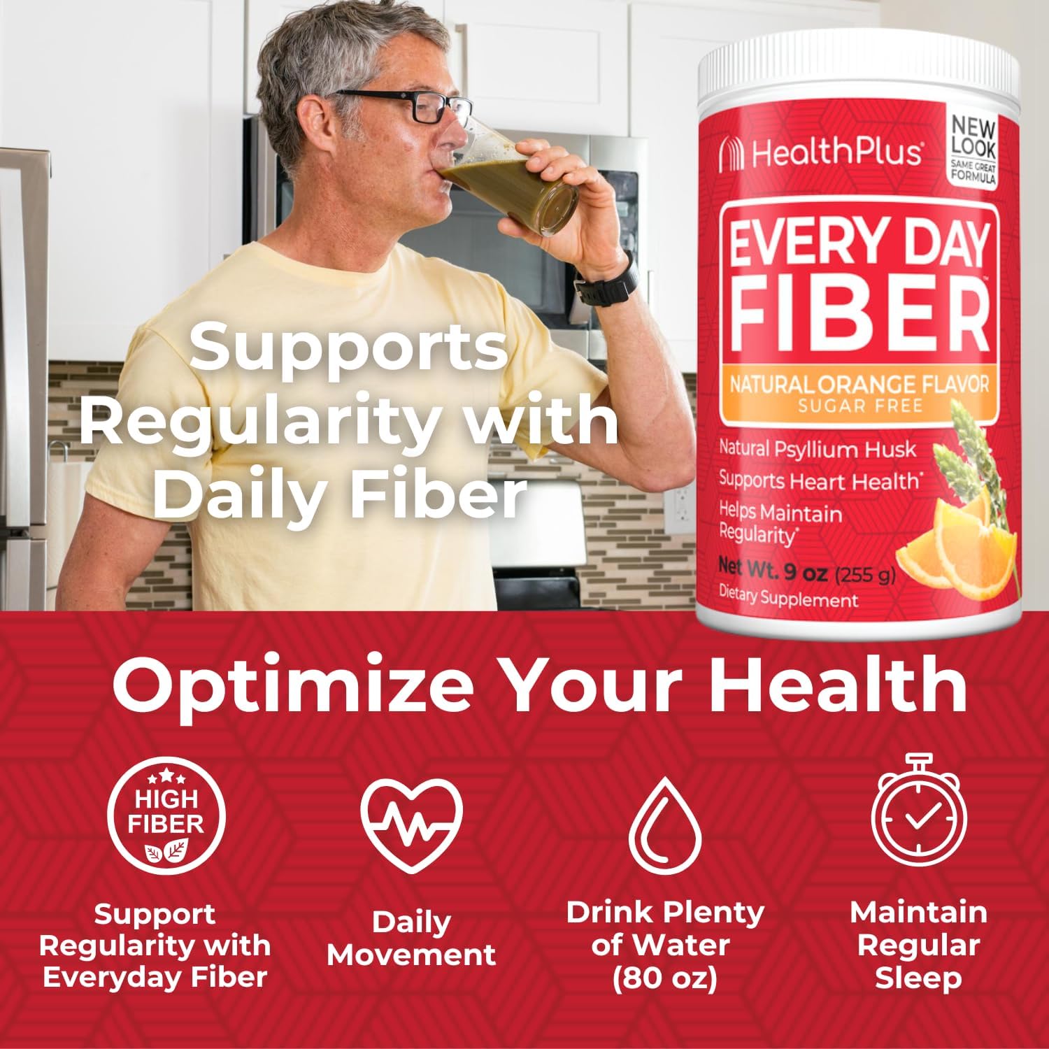 Psyllium Husk Fiber Supplement for Digestive Health | Orange Flavor | 9oz, 36 Servings | Bloating Relief & Toxin Elimination | No Artificial Flavors