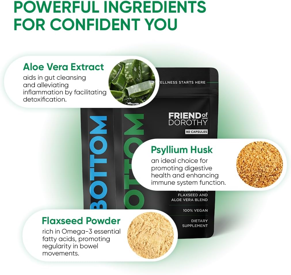 Psyllium Husk Fiber Supplement for Men Who Bottom - Promotes Digestive Regularity - 90 Vegan Capsules