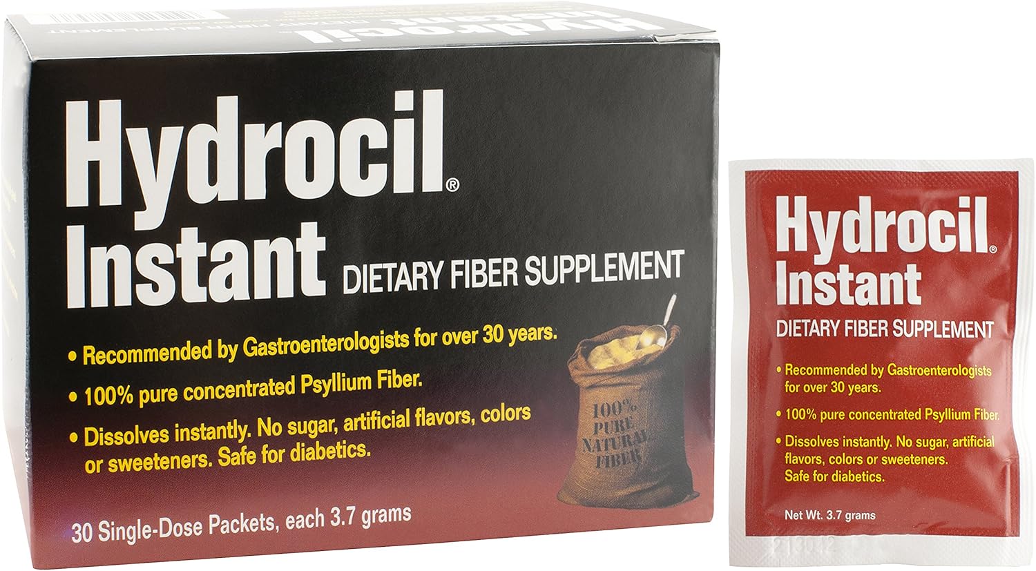 Psyllium Husk Powder Fiber Supplement with 30 Convenient Single-Dose Packets