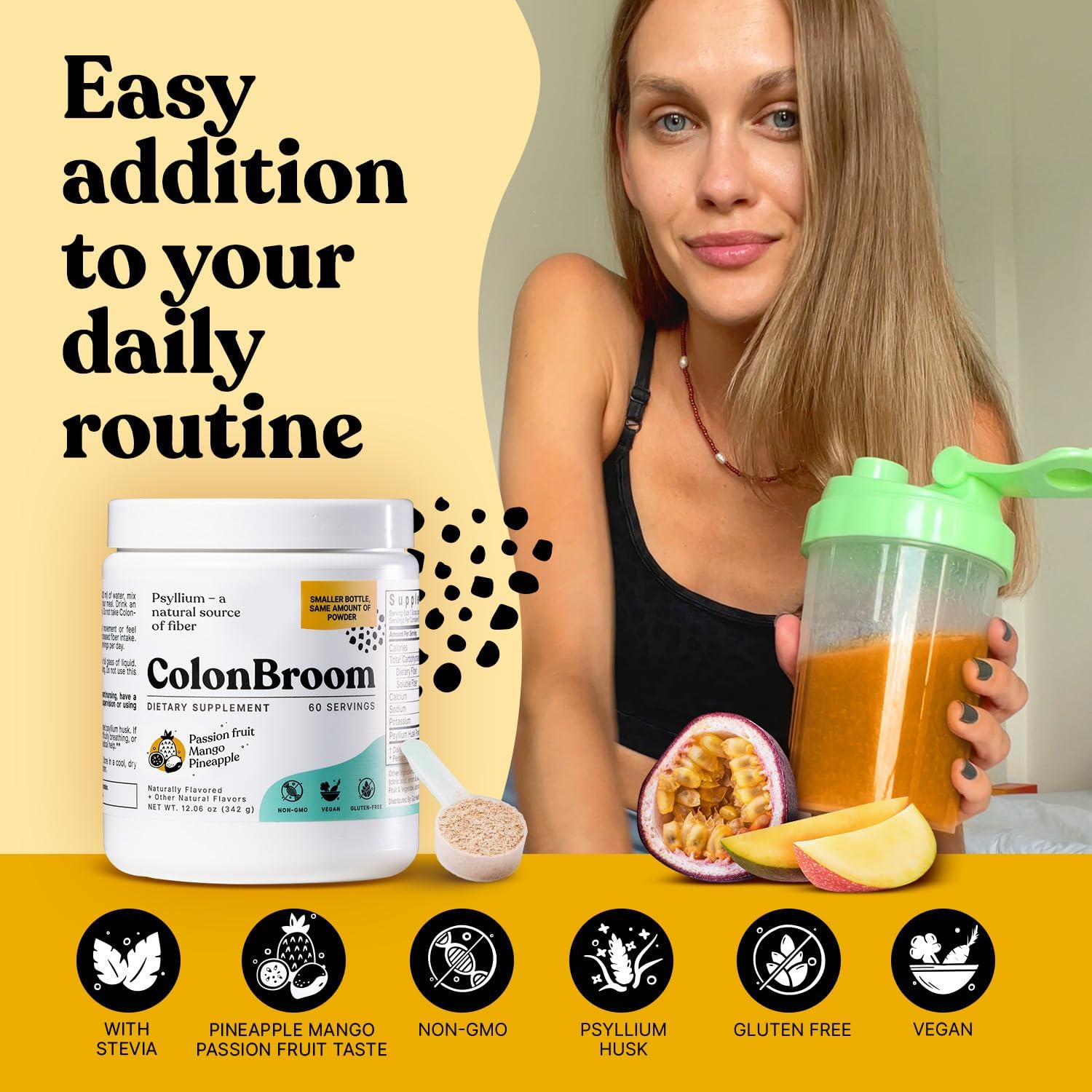 Psyllium Husk Powder with Chromium Picolinate for Sugar Craving Control - Colon Cleanser and Fiber Supplement (60 Servings Each)