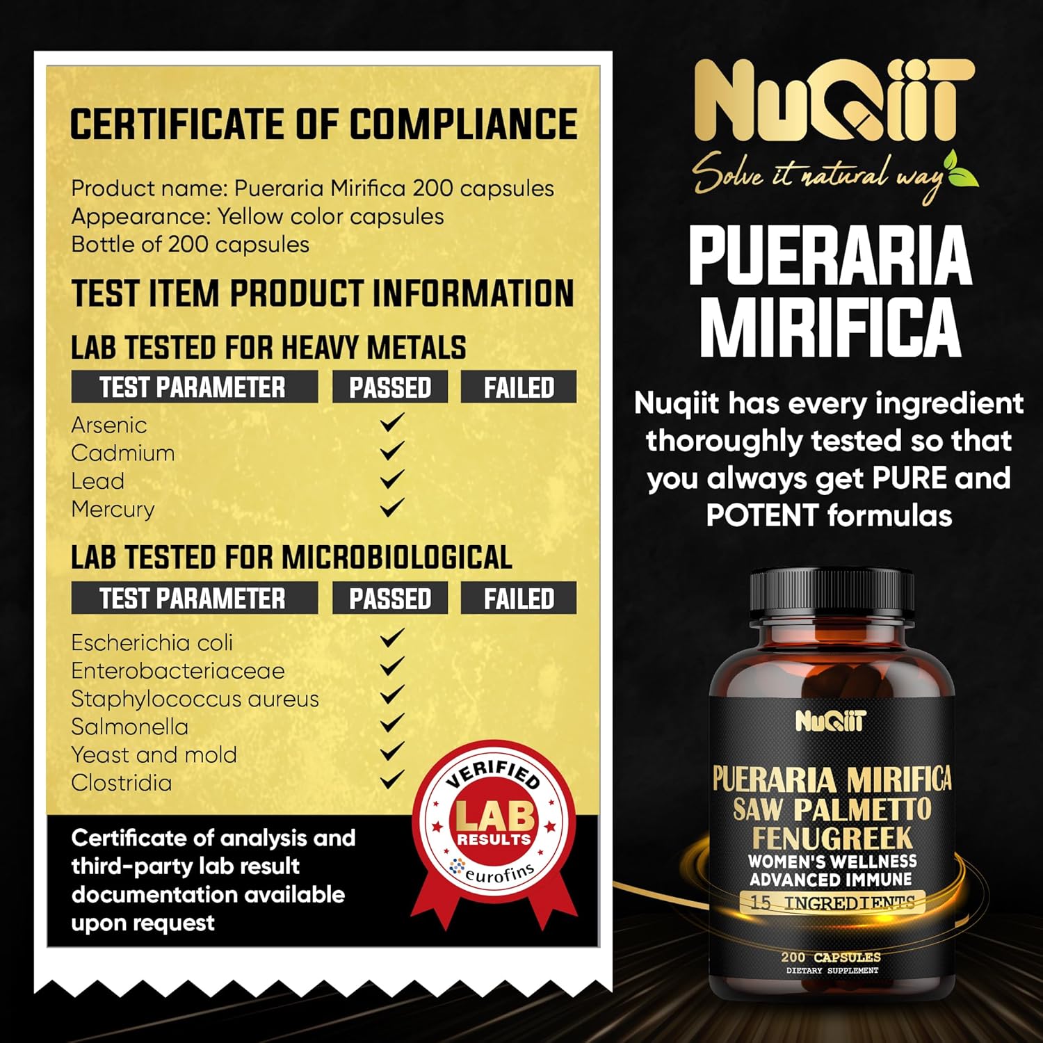Pueraria Mirifica & Fenugreek Immune Women's Wellness Supplement - 200 Capsules
