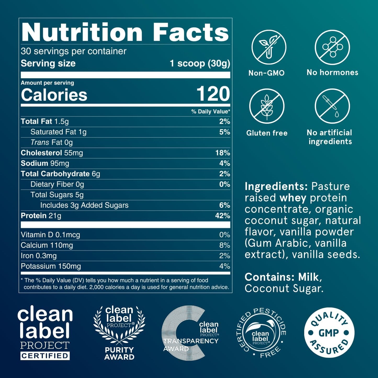 Puori Bourbon Vanilla Whey Protein Powder - PW1 Pasture Raised, Grass-Fed, Non-GMO - 100% Natural Muscle Growth - 21g Protein 1.98lbs - Gluten-Free