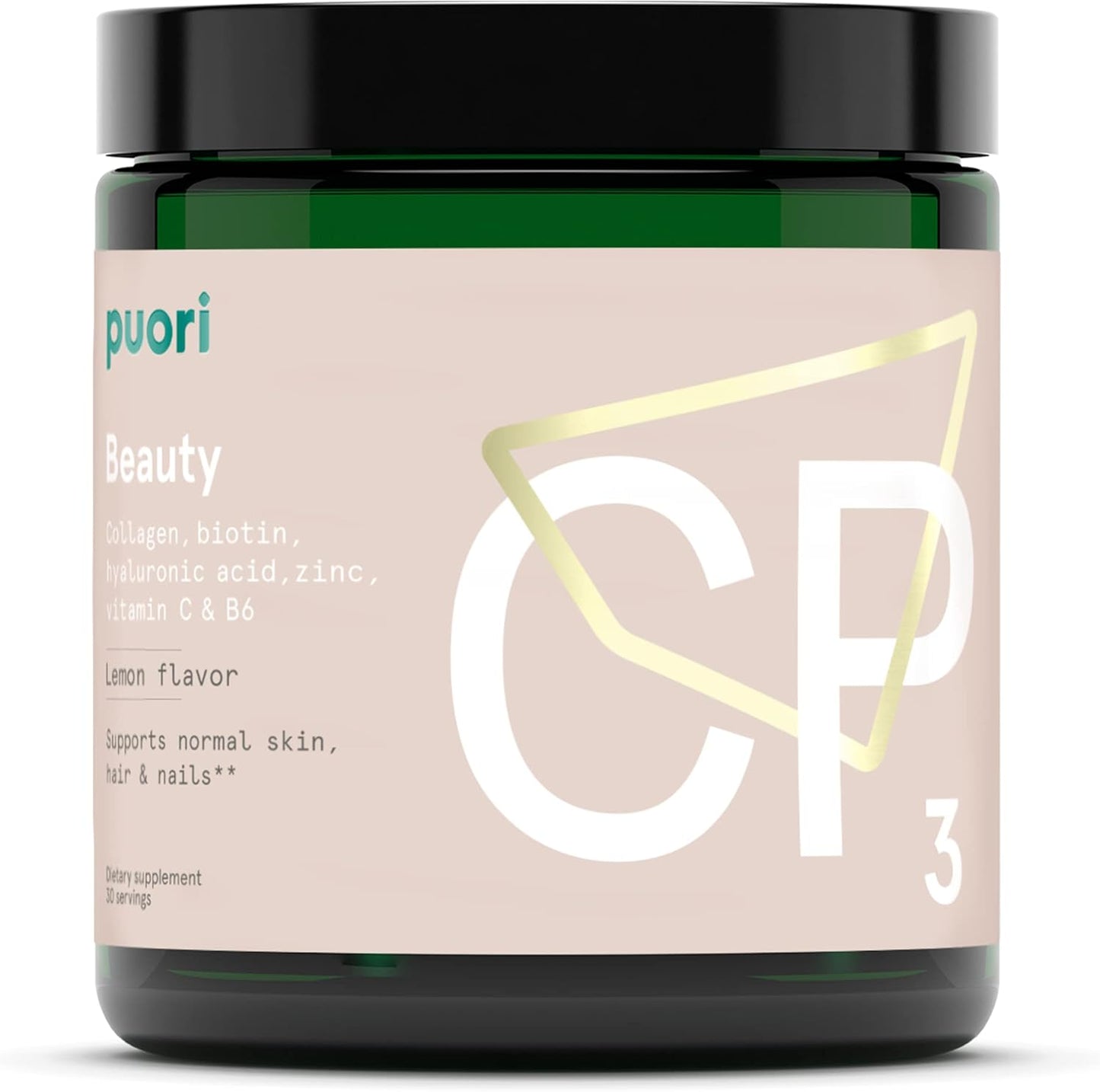 Puori CP3 Beauty Complex Collagen Powder Supplement with Biotin, Hyaluronic Acid, Zinc, Vitamin B & C for Skin, Hair, Nails - Lemon Flavor